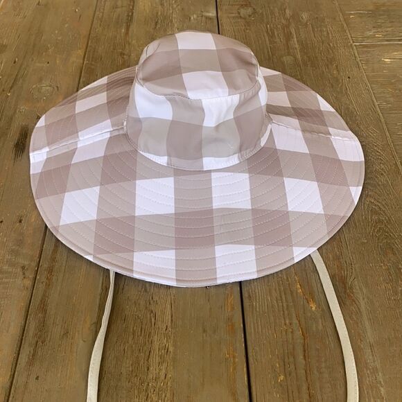 Free People Palmetto Wide Brim Packable Bucket Hat in Ivory & Grey Plaid main image 4